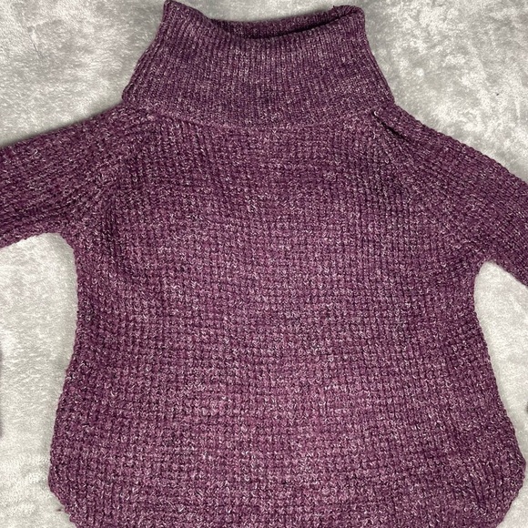 Free People Sweater Sz Medium Dylan Tweedy Purple Chunky Cowl Neck Wool - Picture 3 of 11